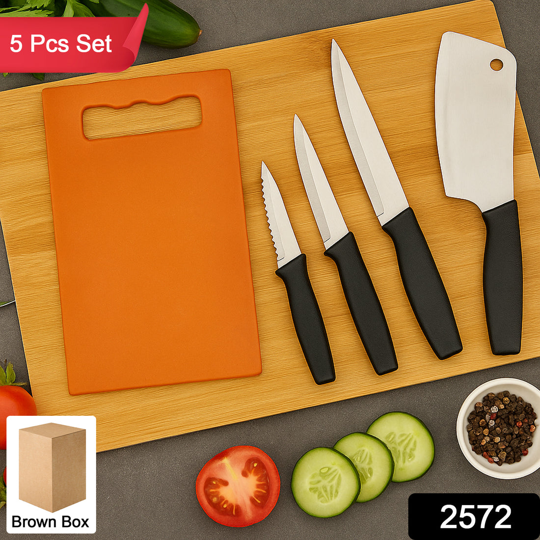 Chopping Board With Knife Set (Pack Of 5) - Shop Gharse