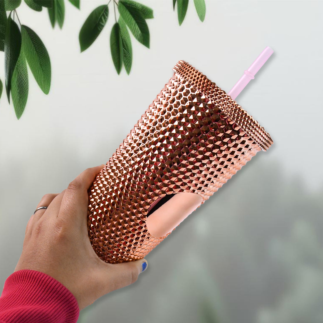 Studded Cup Tumbler Straw Lid - Plastic Double Walled Cold Cup For Iced Coffee - Shop Gharse