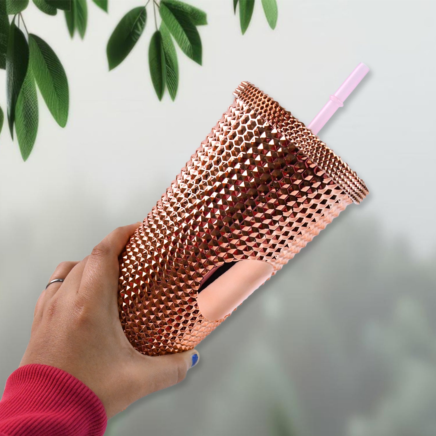 Studded Cup Tumbler Straw Lid - Plastic Double Walled Cold Cup For Iced Coffee - Shop Gharse