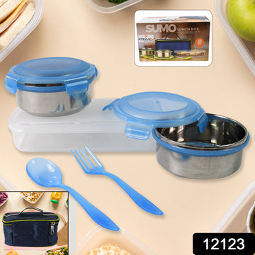 Sumo Lunch Box With Lunch Bag Plastic Lunch Box  Plastic Spoon Fork (2 Pc Set  With Lunch Box) - Shop Gharse