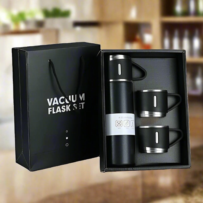 Stainless Steel Vacuum Flask Set With 3 Steel Cups Combo For Coffee Hot Drink And Cold Water Flask Ideal Gifting Travel Friendly Latest Flask Bottle. (500ml) - Shop Gharse