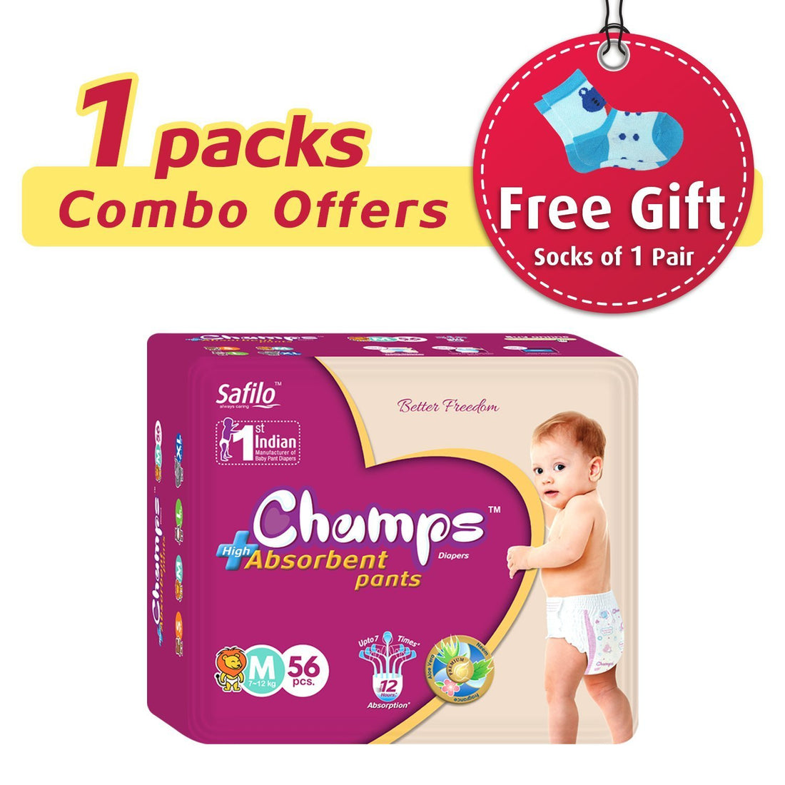 953 Premium Champs High Absorbent Pant Style Diaper Medium Size 56 Pieces (953_medium_56) - Shop Gharse