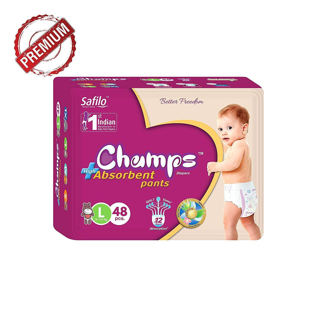 955 Premium Champs High Absorbent Pant Style Diaper Large Size 48 Pieces(955_large_48) - Shop Gharse