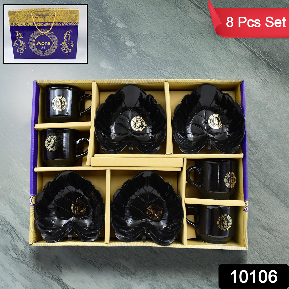 A One Ceramic Tea  Cups  Mug Set With Leaf Shape Serving Bowl (8 Pcs Set) - Shop Gharse
