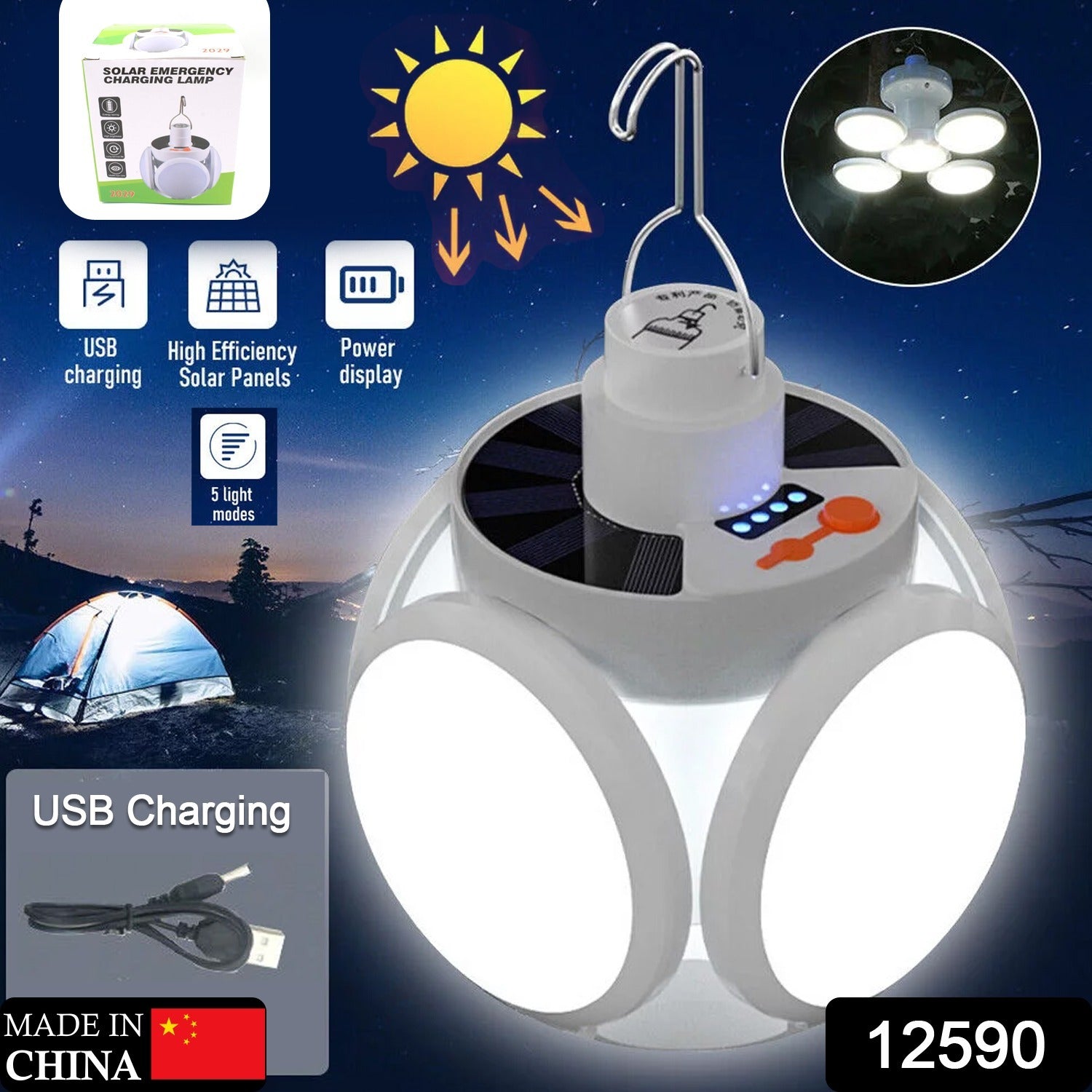 12590 Solar Multi-functional Emergency Led Light Bulb With Usb Charging Led Camping Lamp Camping Lamp Usb Rechargeable 5 Brightness Light Modes Foldable Camping Light Sos Ip65 Waterproof Camping Light Blackout Emergency Equipment Camping Gadgets - Shop Gharse