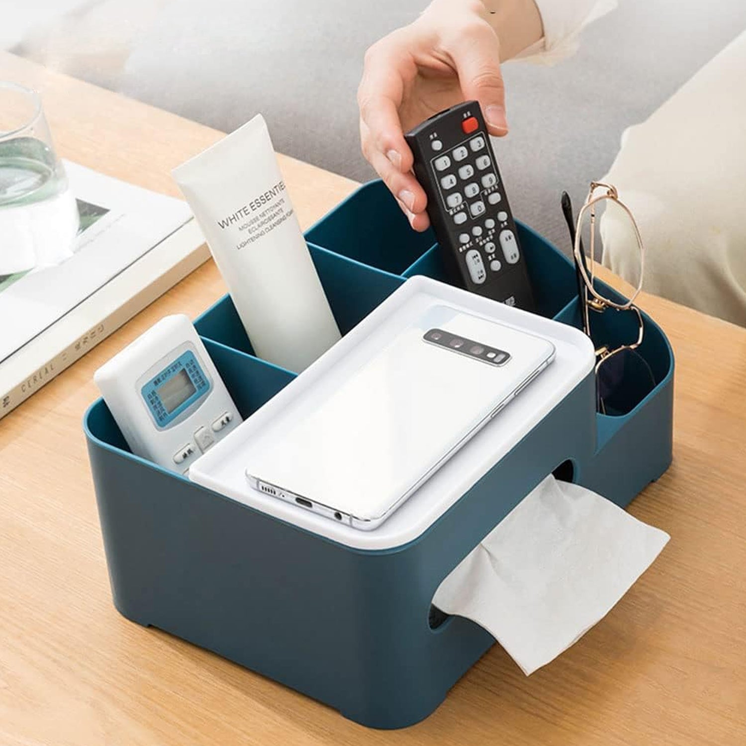 17671 Tissue Paper Storage Holder Stationery Storage Remote Control Decorative Pen Pencil Napkin Mobile Phone Multi-function Desk Storage Organizer For Home And Office (6 Compartment) - Shop Gharse