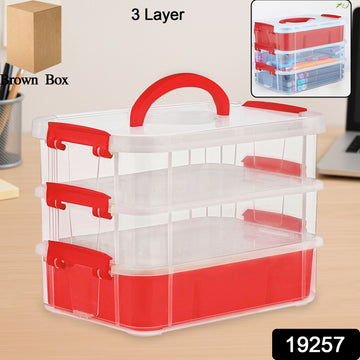 3-layer Multi-purpose Transparent Plastic Storage Carry Box With Handle - Shop Gharse
