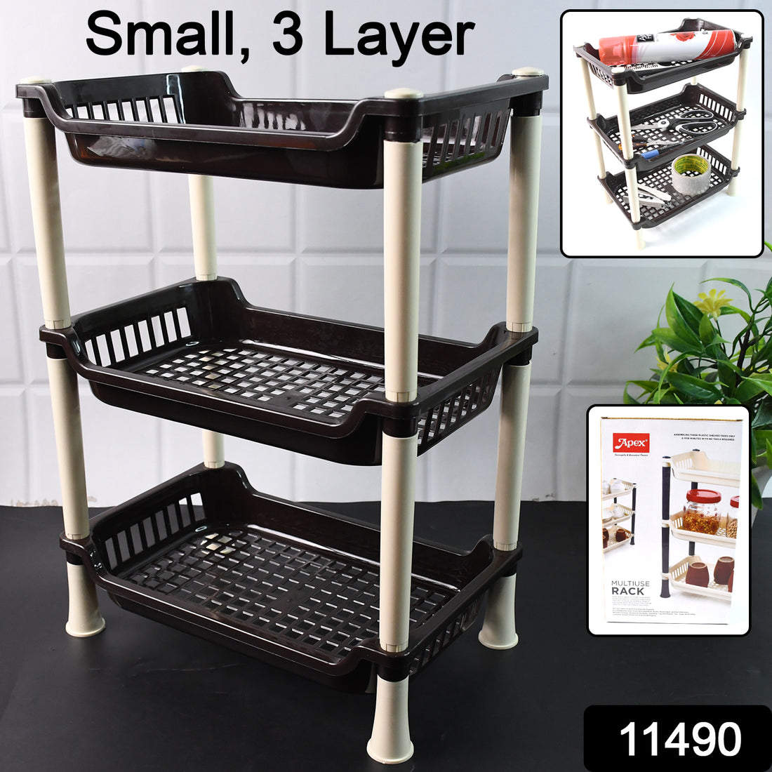 Apex Small Multiuse Plastic Storage Rack Organizer 3-tier - Shop Gharse