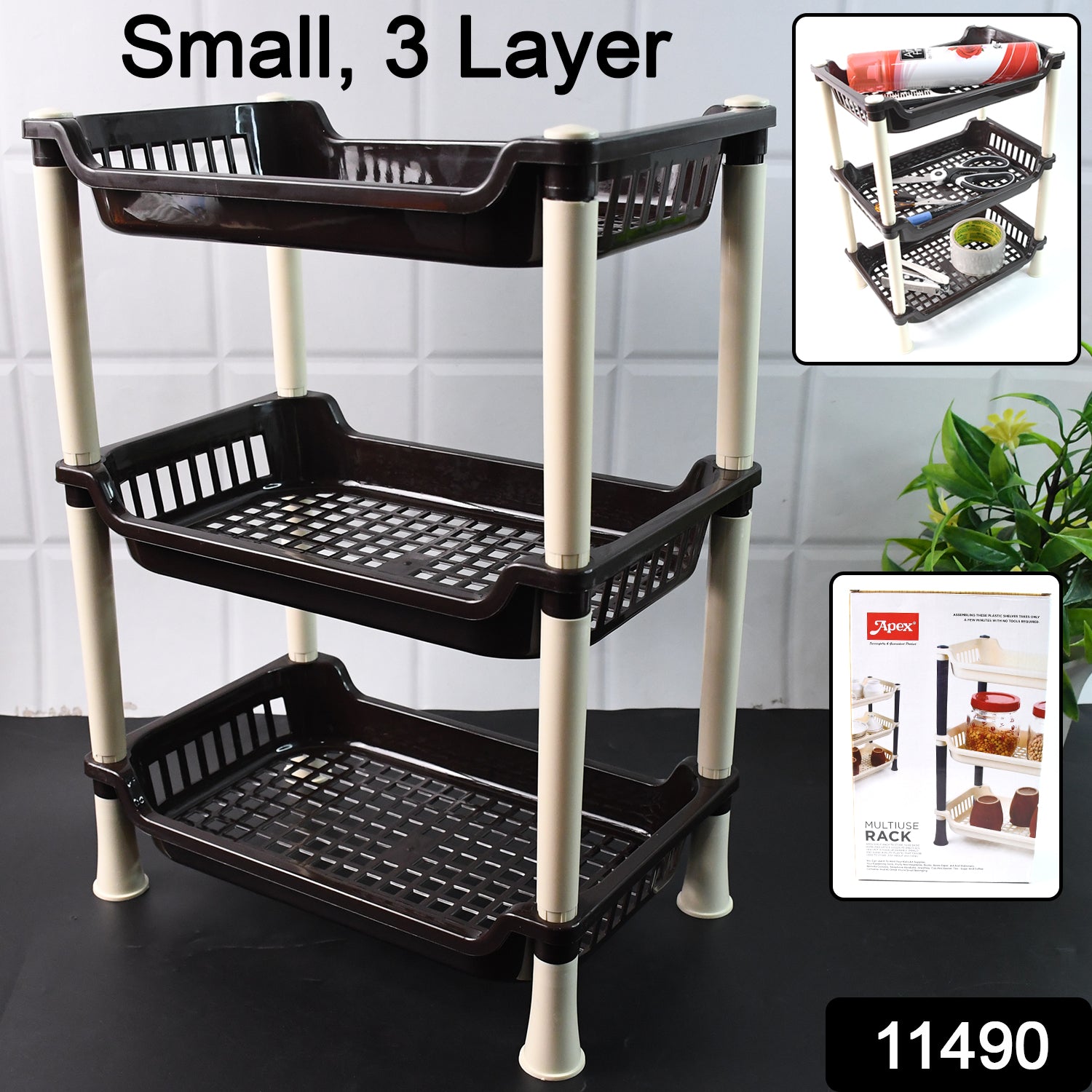 Apex Small Multiuse Plastic Storage Rack Organizer 3-tier - Shop Gharse