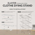 3-tier Foldable Stainless Steel Cloth Drying Stand With Wheels - Shop Gharse