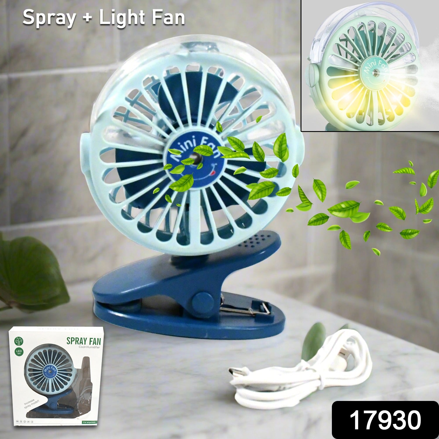 17930 Portable Clip-on Fan Battery Operated With Light  Spray Small Yet Powerful Usb Table Fan 3-speed Quiet Rechargeable Mini Desk Fan 360 Rotation Personal Cooling Fan For Home Office Camping - Shop Gharse