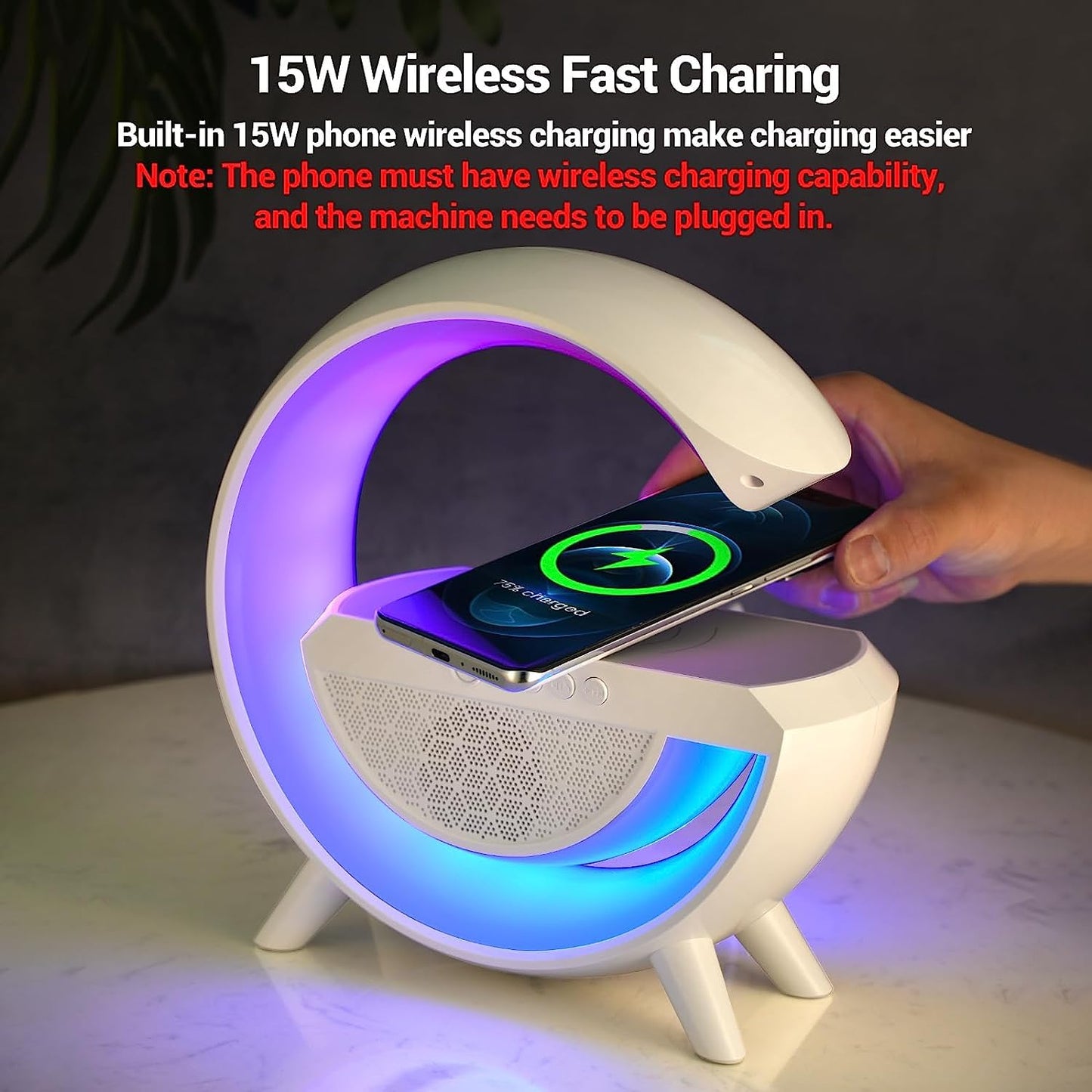 1393   3-in-1 Multi-function Led Night Lamp With Bluetooth Speaker Wireless Charging For Bedroom For Music Party And Mood Lighting - Perfect Gift For All Occasions - Shop Gharse