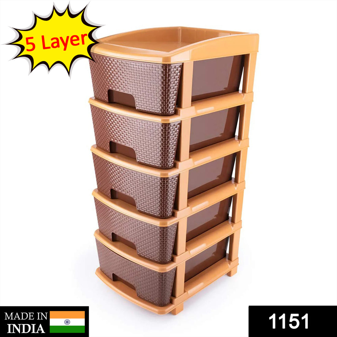 1151 5tier Plastic Modular Drawer System For Multiple Use (Brown Colour) - Shop Gharse
