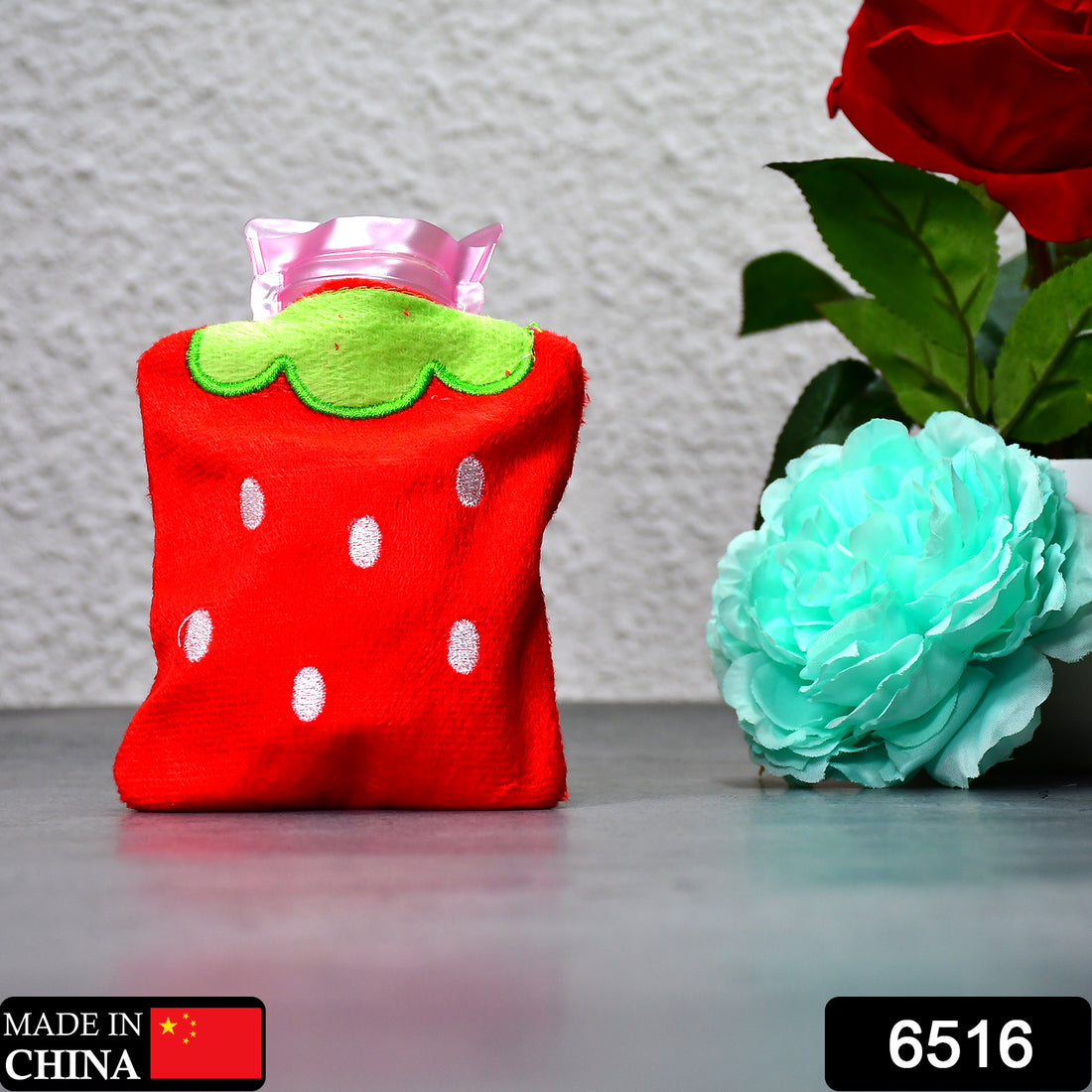 6516 Strawberry Small Hot Water Bag With Cover For Pain Relief Neck Shoulder Pain And Hand Feet Warmer Menstrual Cramps. - Shop Gharse