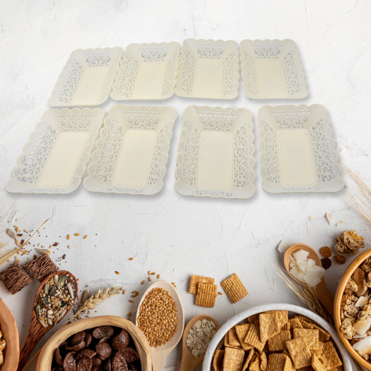 10033 Rectangle Plastic Dinner Plate Snacks  Breakfast Restaurant Serving Trays Home School Coffee Hotel Kitchen Office (8 Pcs Set) - Shop Gharse