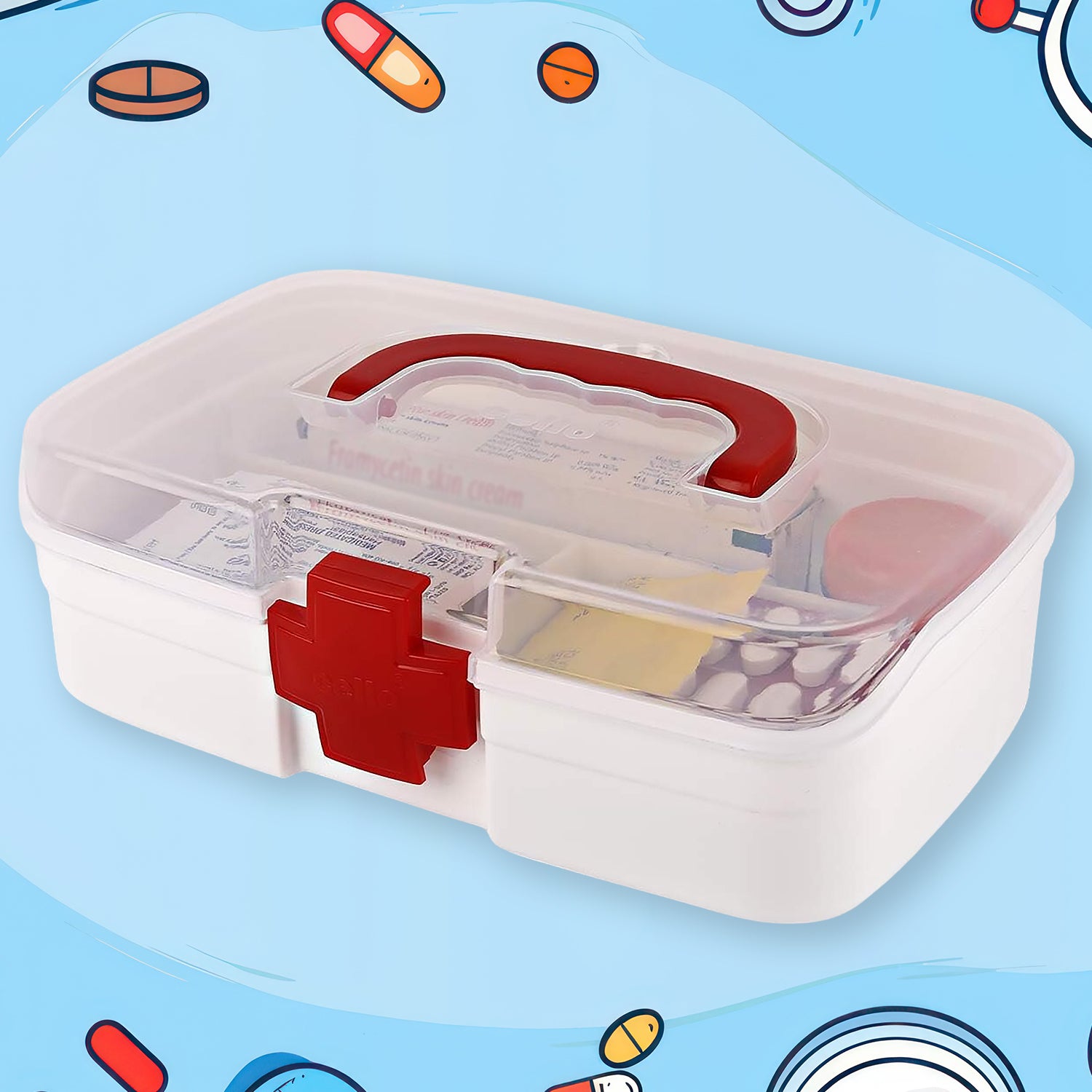 12980 3 Compartment Medical Box 1 Piece Indoor Outdoor Medical Utility Medicine Storage Box Detachable Tray Medical Box Multi Purpose Regular Medicine First Aid Box With Handle Transparent Lid  Color Box - Shop Gharse