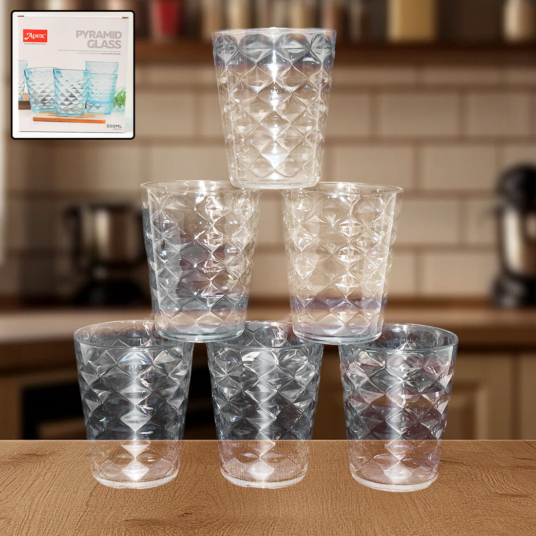 Apex Pyramid Design Unbreakable Plastic Glass  300 Ml - Shop Gharse