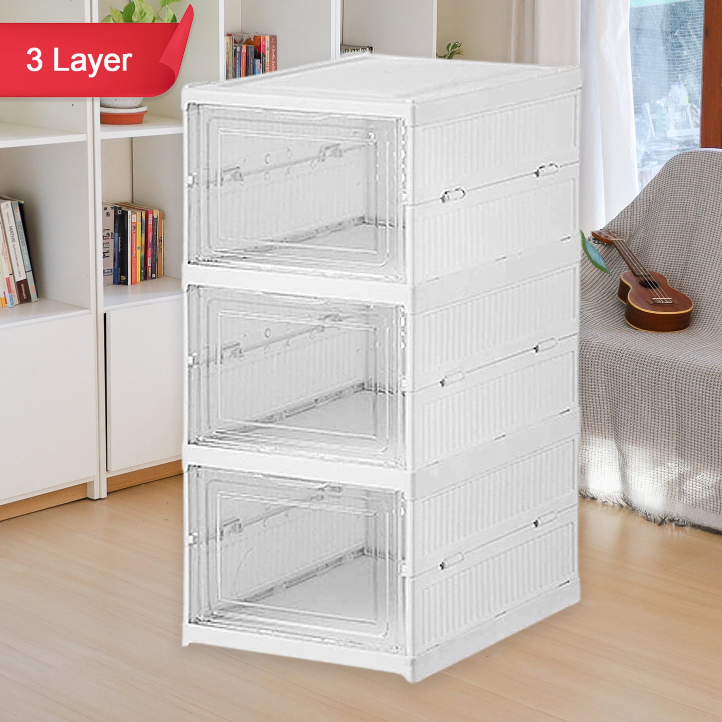 Stackable Multifunctional Storage For Clothes Foldable Drawer Shelf Basket Utility Cart Rack Storage Organizer Cart For Kitchen Pantry Closet Bedroom Bathroom Laundry (3 Layer 1 Pc) - Shop Gharse