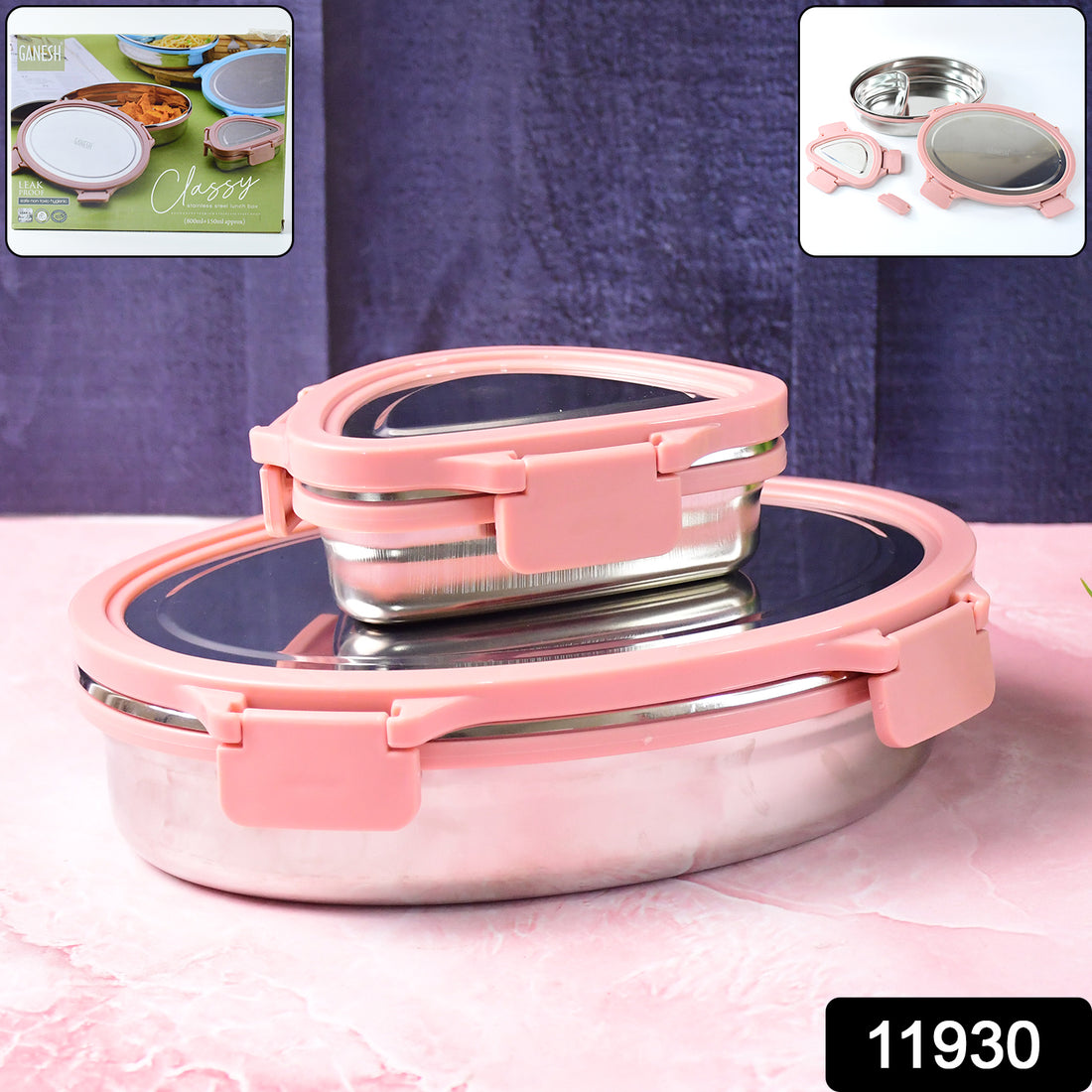 Ganesh Classy 2-piece Stainless Steel Lunch Box Set - Shop Gharse