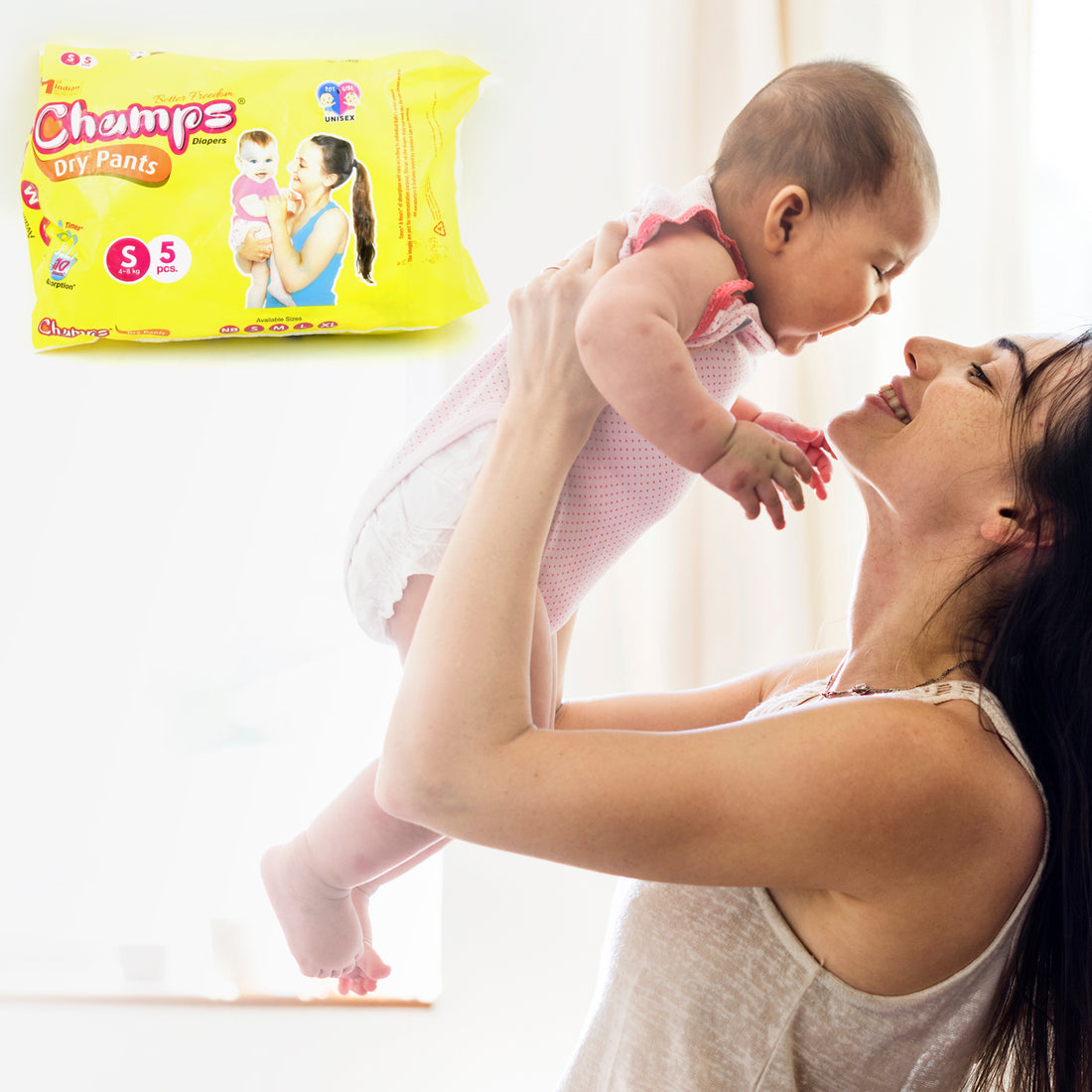 0968 Small  Champs Dry Pants Style Diaper- Small Best For Travel  Absorption Champs Baby Diapers Champs Soft And Dry Baby Diaper Pants (S5 Pcs ) - Shop Gharse