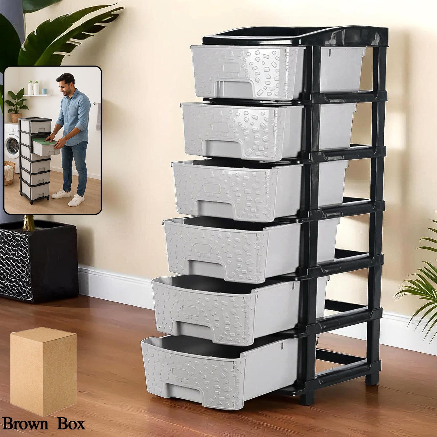 6-layer Heavy-duty Plastic Drawer Organizer Cabinet With Stone Texture Drawers - Shop Gharse