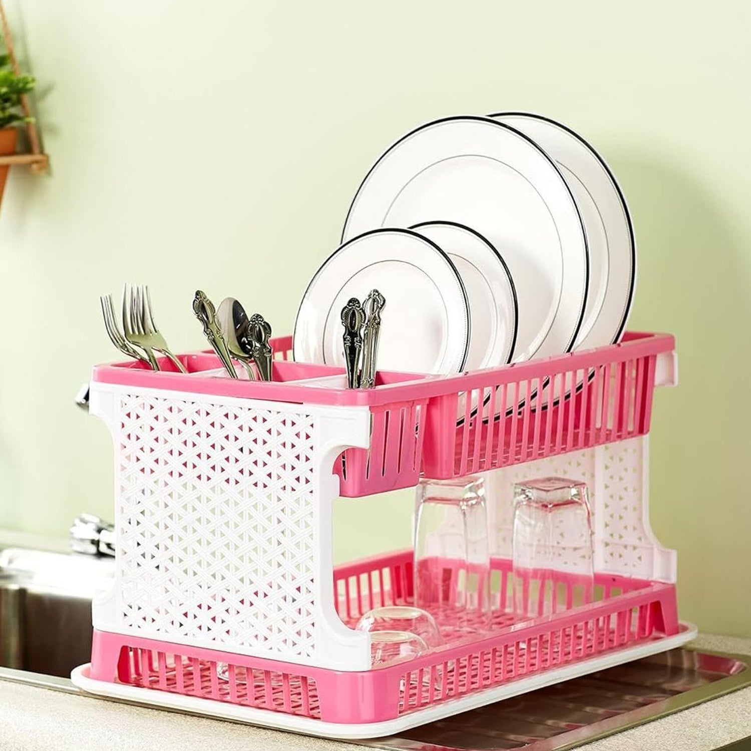 Plastic Kitchen Organizer Rack With Water Storing Tray - Shop Gharse