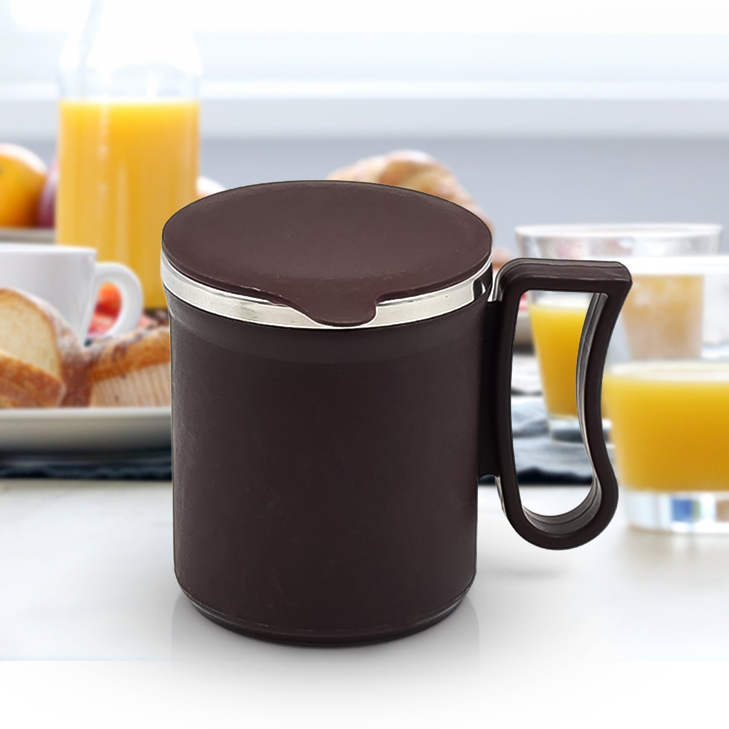 Coffee Mug With Lid And Handle-plastic Covered Stainless Steel Mug (Random Color Approx 200 Ml) - Shop Gharse
