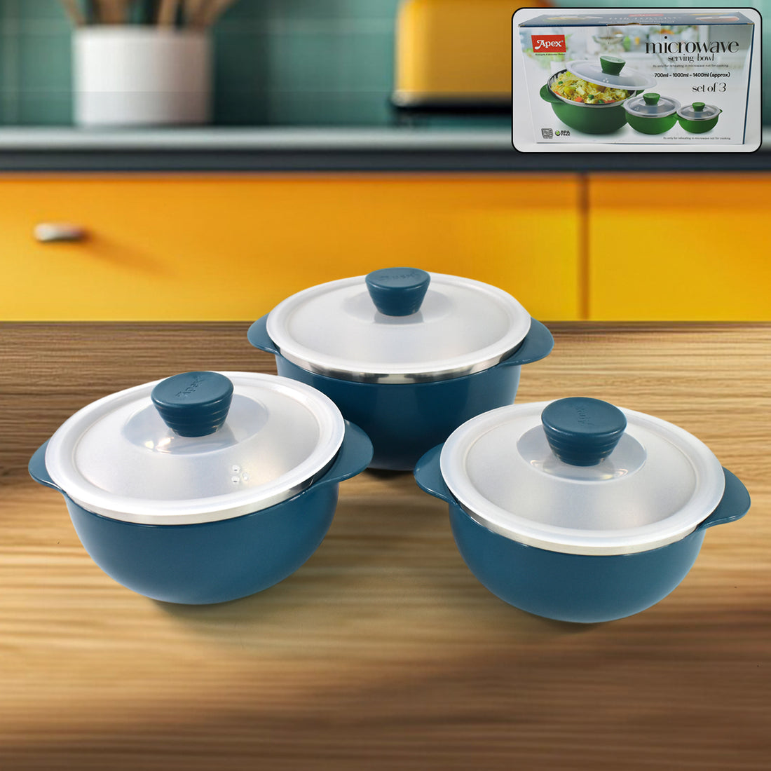 Apex Microwave-safe Serving Bowl 3 Pcs Set (700ml 1000ml 1400ml) - Shop Gharse