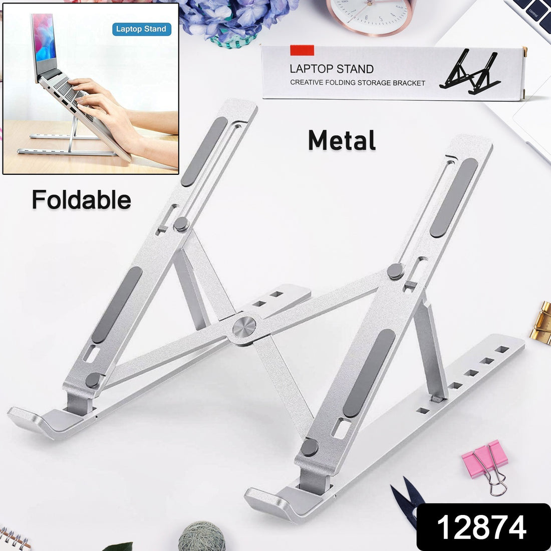 12874 Laptop Stand For Desk  Metal Portable Laptop Stand With 6 Adjustable Angles  Laptop Riser Phone And Tablet Stand  Compatible For All Laptop - Shop Gharse