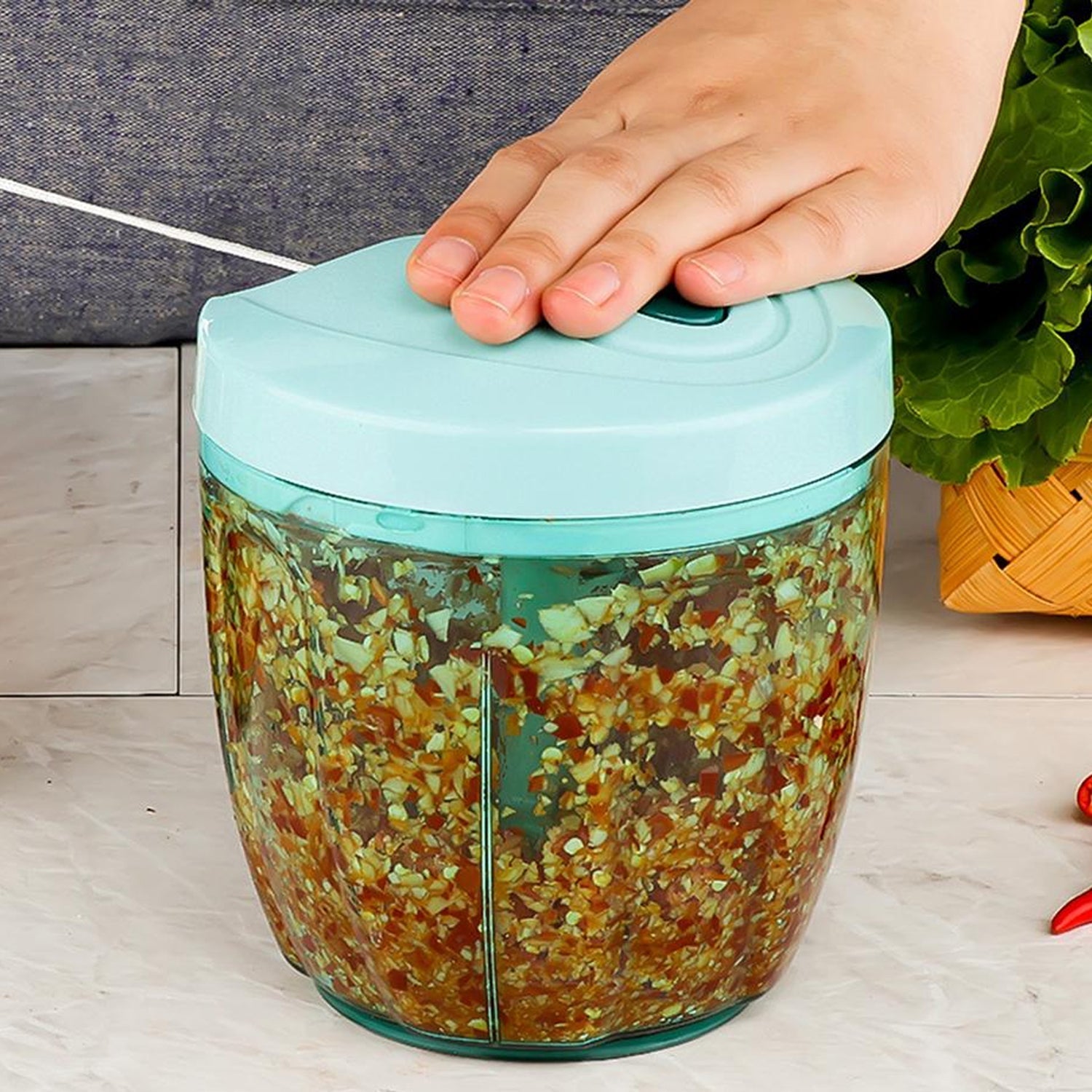 0065b Manual Stainless Steel Compact Extra Sharp Hand Held Vegetable Chopperslicer With 5 Blades (750 Ml) - Shop Gharse