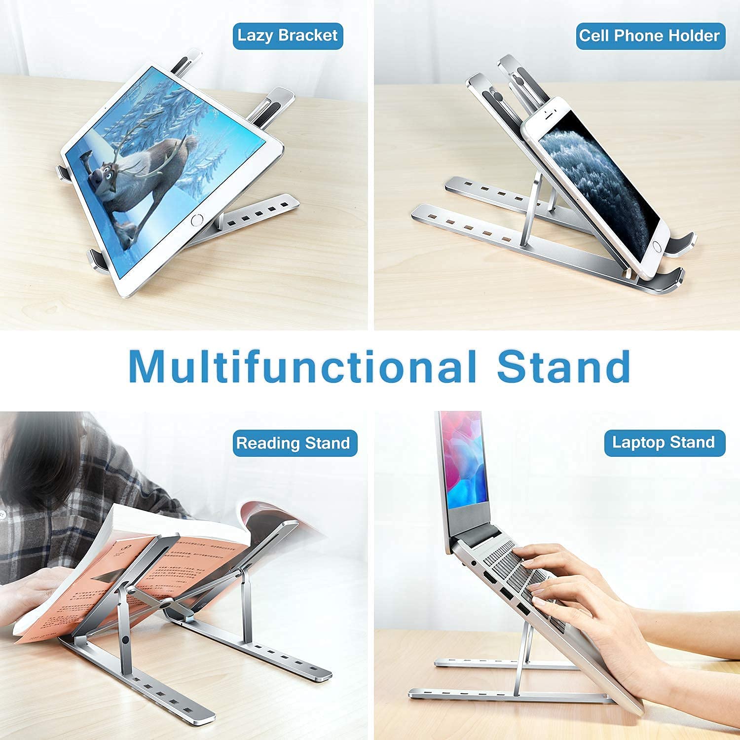 12874 Laptop Stand For Desk  Metal Portable Laptop Stand With 6 Adjustable Angles  Laptop Riser Phone And Tablet Stand  Compatible For All Laptop - Shop Gharse