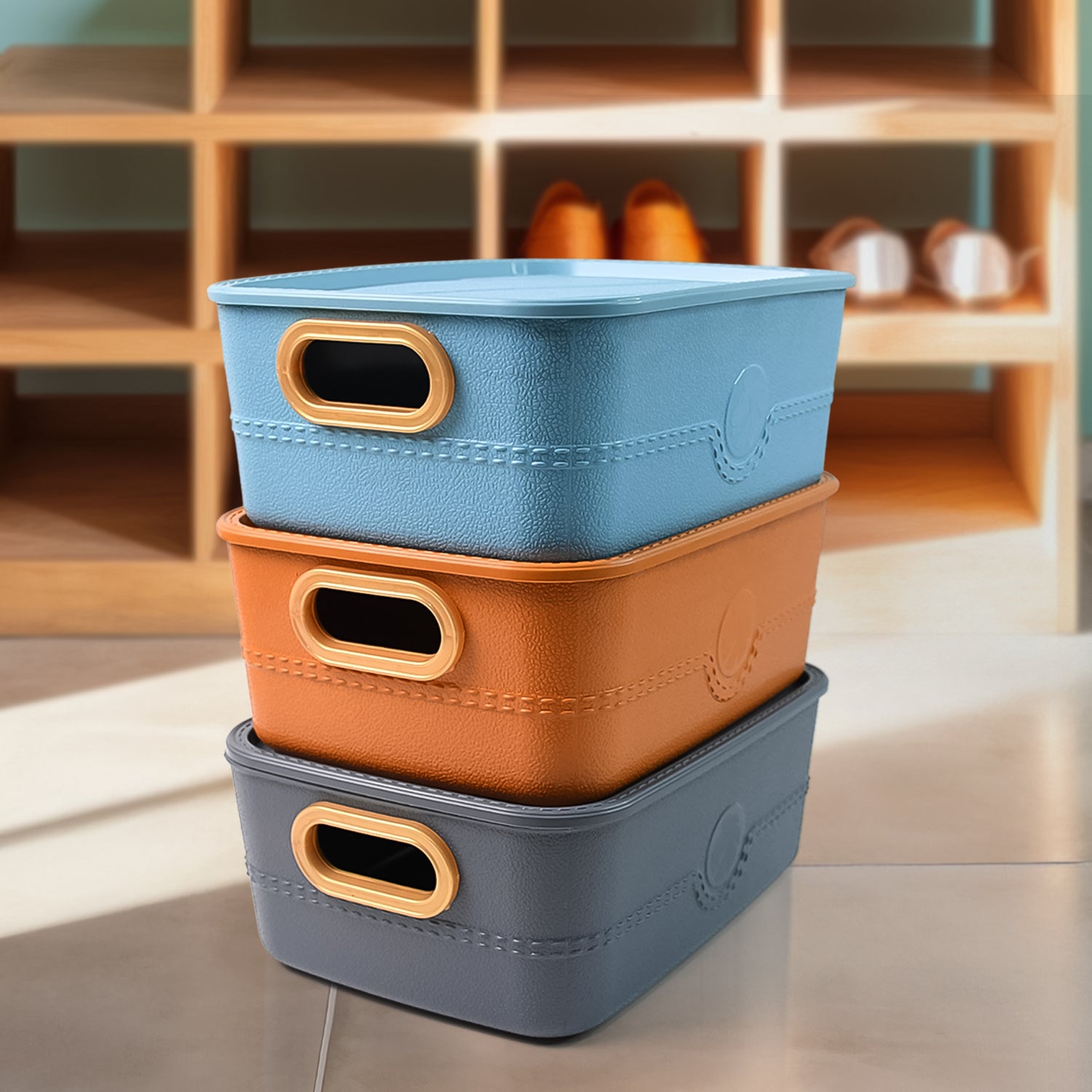 3-piece Plastic Multipurpose Storage Basket Bin Set With Handle (3 Pcs Set) - Shop Gharse