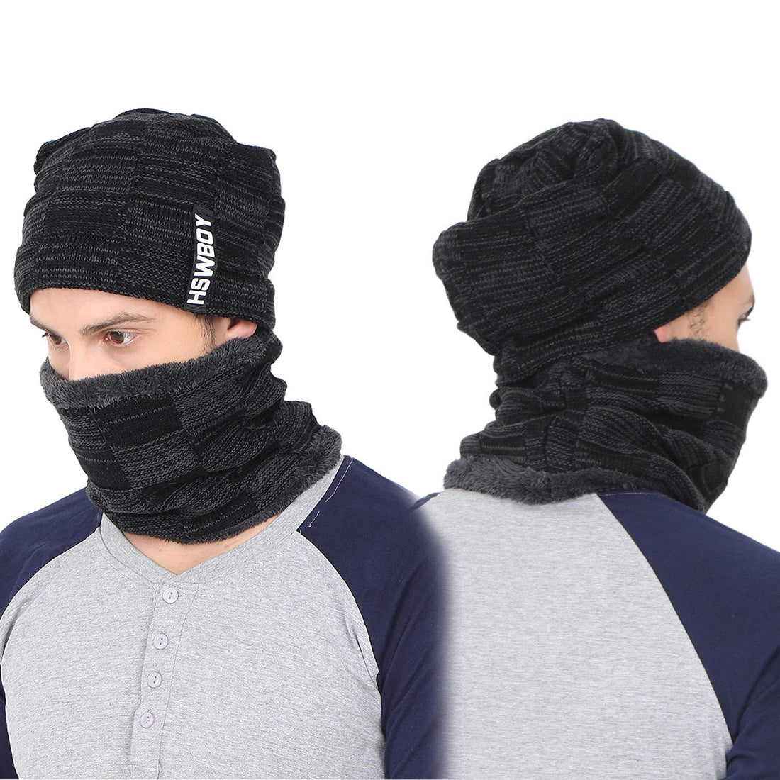 6066 Ultra Soft Unisex Woollen Beanie Cap Plus Muffler Scarf - Shop Gharse