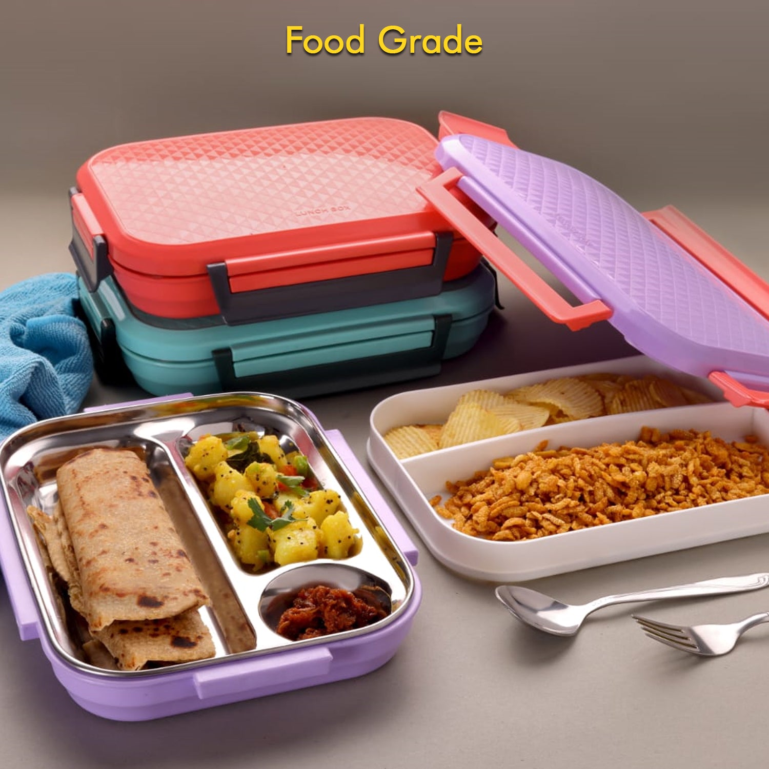 5365 Lunch Box Plastic With Steel Plate Small Lunch Box High Quality Box For Kids School Customized Plastic Lunch Box For Girls  Boy - Shop Gharse