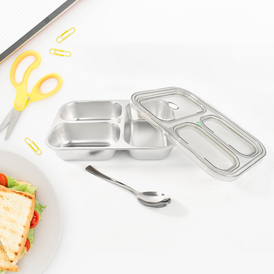 3 Compartment Transparent Stainless Steel Lunch Box For Kids - Shop Gharse