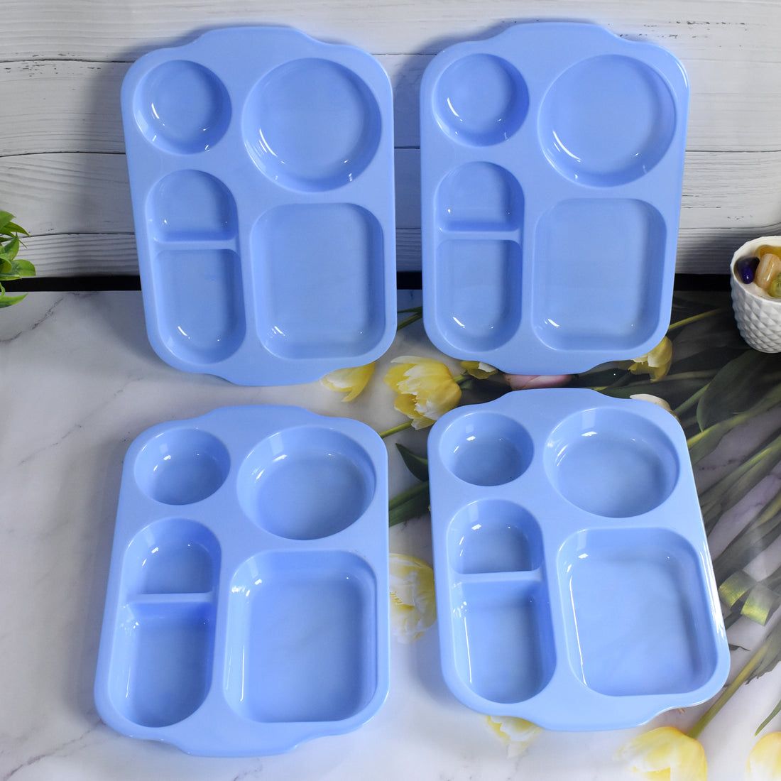 5363 Unbreakable Plastic Food Platesbiodegradable 5 Compartment Square Plate For Food - Shop Gharse