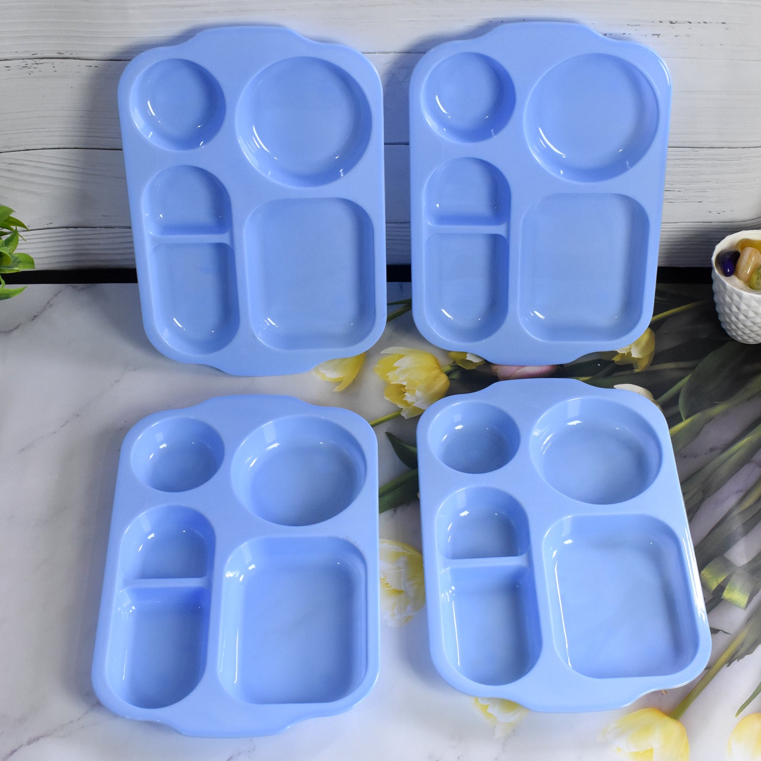 5363 Unbreakable Plastic Food Platesbiodegradable 5 Compartment Square Plate For Food - Shop Gharse