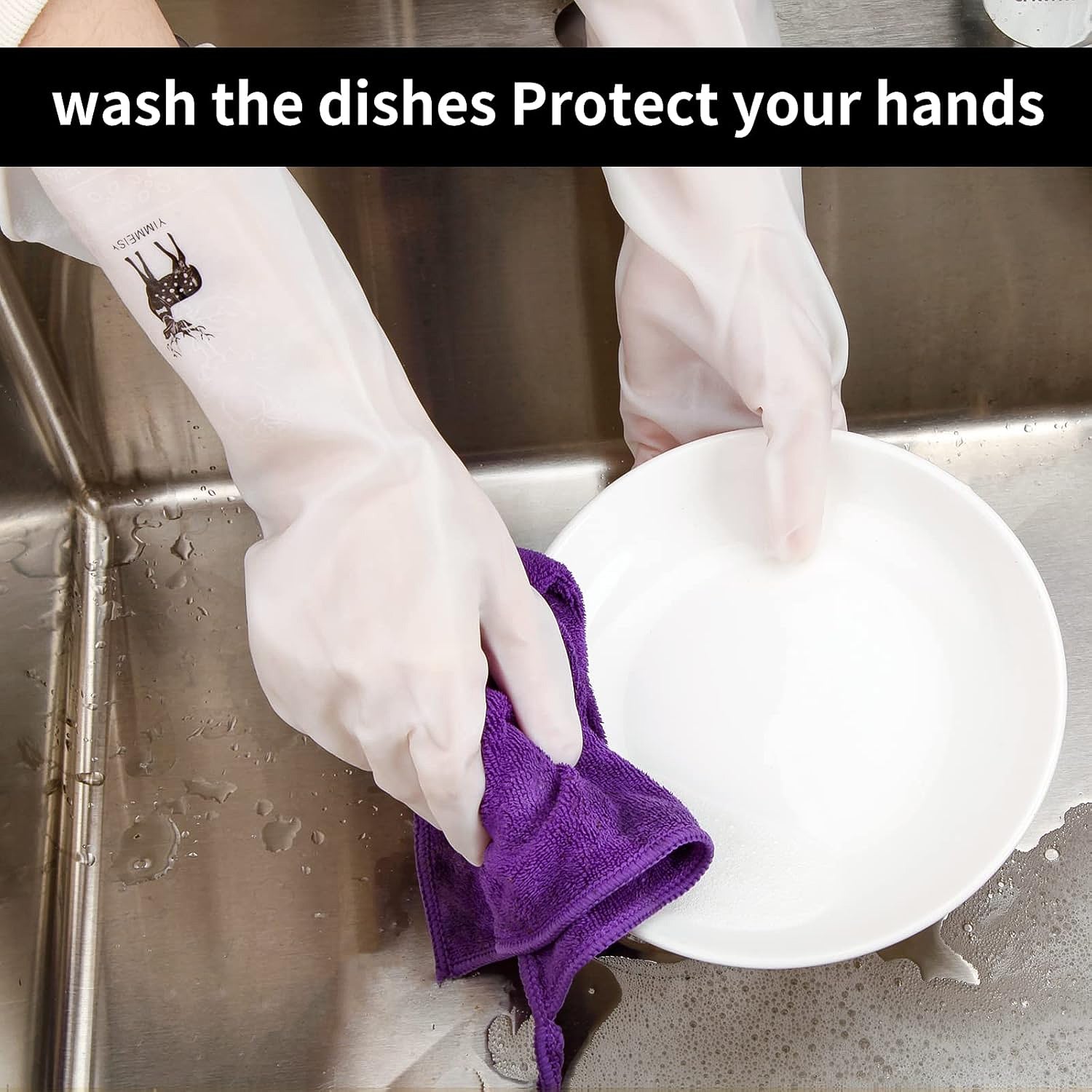 Reusable Deer Print Rubber Cleaning Gloves (1 Pair ) - Shop Gharse