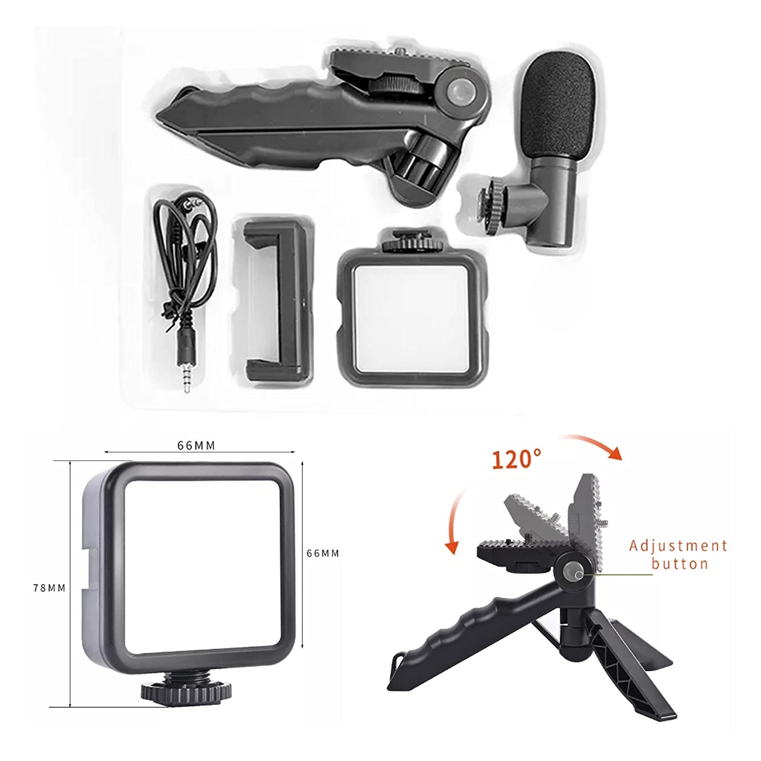 6054 Vlogging Kit For Video Making With Mic Mini Tripod Stand Led Light  Phone Holder Clip For Making Videos - Shop Gharse