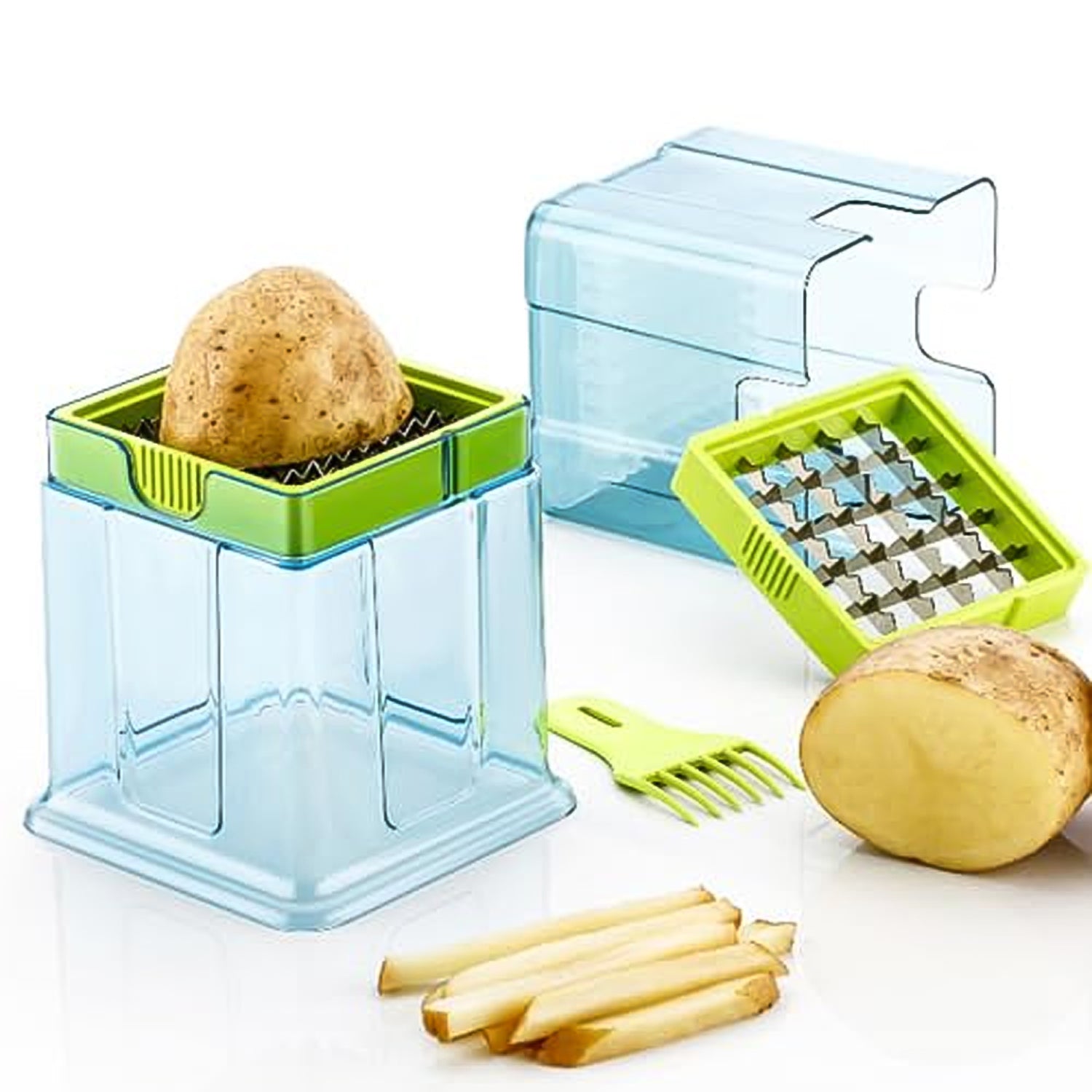 2 In 1 Potato Chipser  Slicer French Fries Maker Finger Chips  Plastic  Two Blades Finger Chips Cutter For Kitchen Accessoryvegetable Fruit Slicer (1 Pc) - Shop Gharse