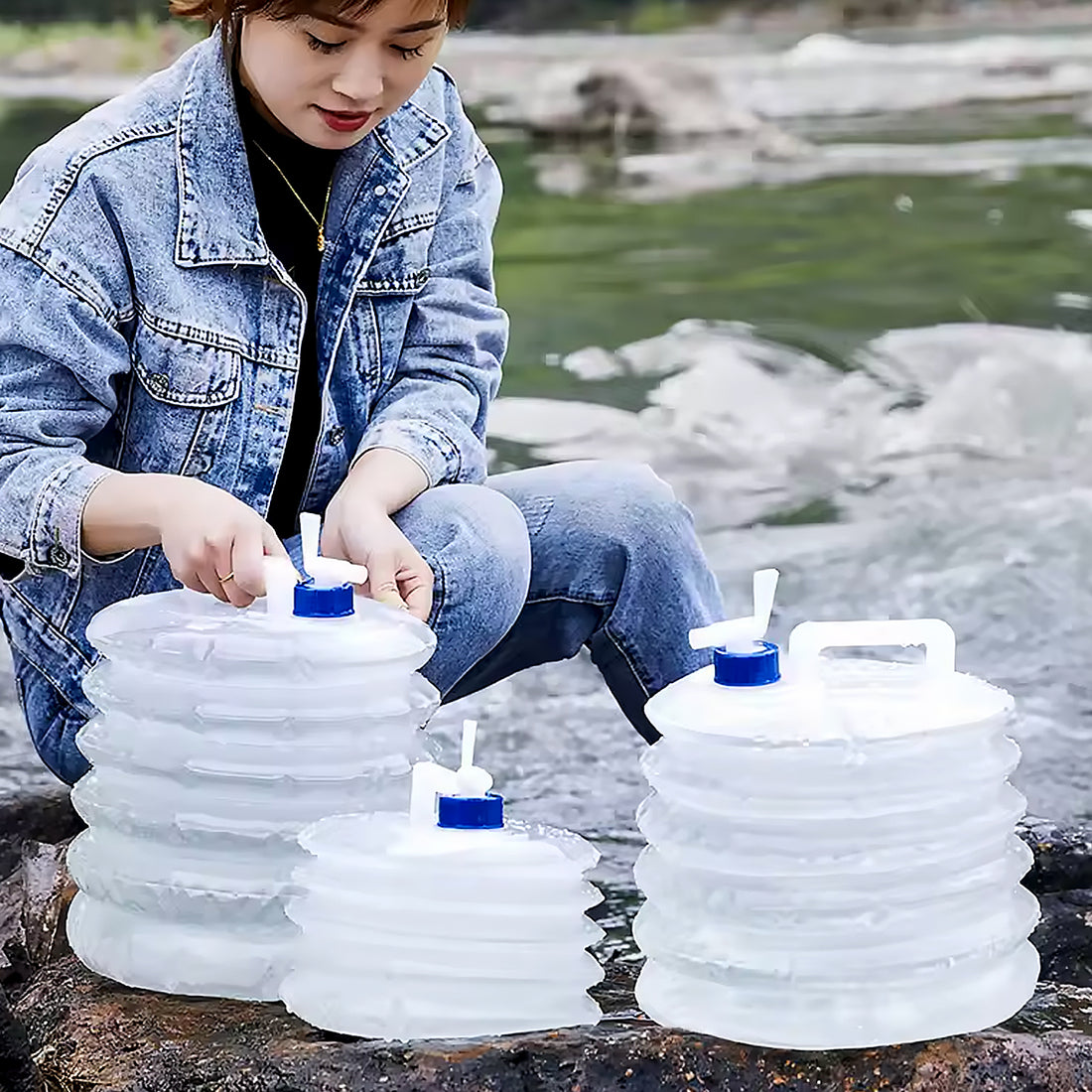Outdoor Camping Collapsible Portable Water Container With Carry Handle Tap Valve Large Food Grade - Shop Gharse