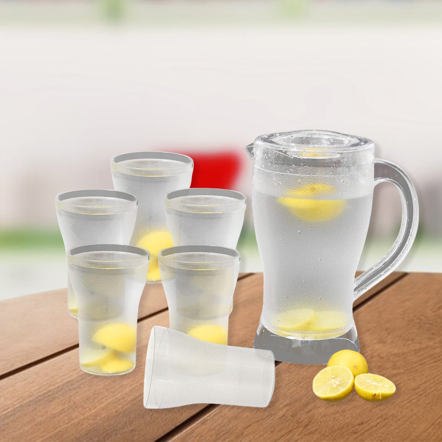 Apex Unbreakable Lemon Jug Set With 6 Glasses  1200ml Jug + 300ml Glasses Approx - Shop Gharse
