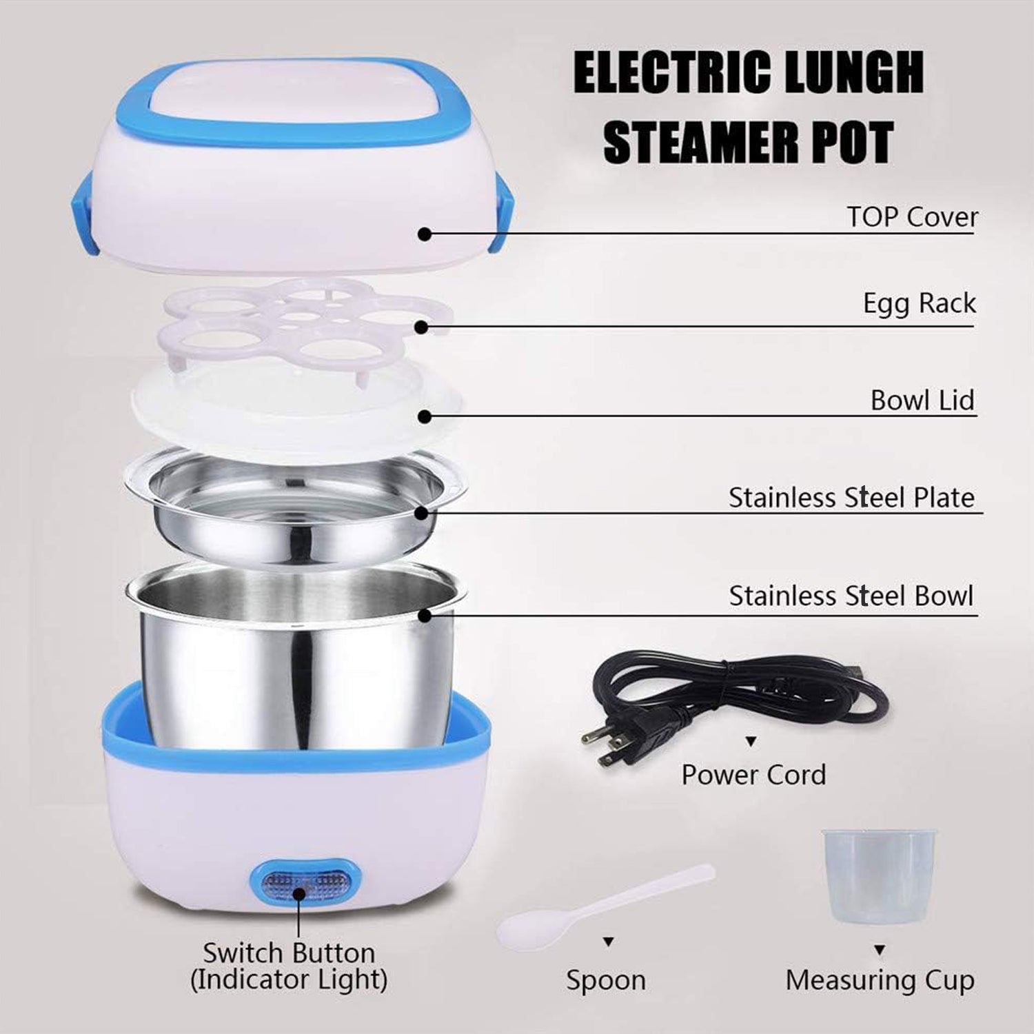 10027 Electric Lunch Box Portable Food Warmer Food Heating Lunch Box Removable Food-grade Stainless Steel Compartments 220v 200w For Car Truck Office - Shop Gharse