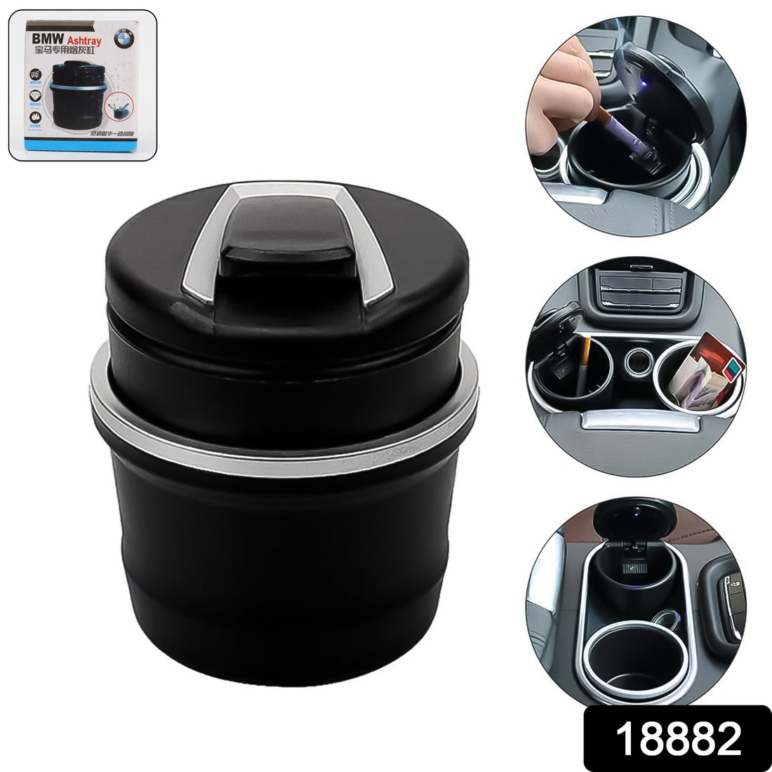 Portable Car Ashtray With Lid And Blue Led Light (1 Pc  With Color Box) - Shop Gharse