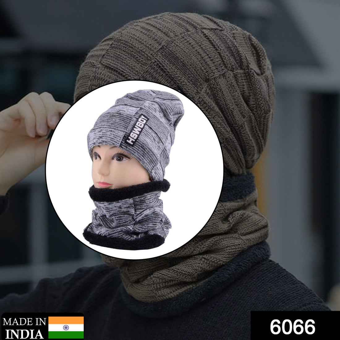 6066 Ultra Soft Unisex Woollen Beanie Cap Plus Muffler Scarf - Shop Gharse