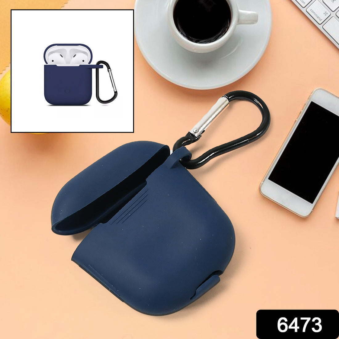 6473 Silicone Shockproof Protection Wireless Headphones Carrying Box Cover With Metal Keychain - Shop Gharse