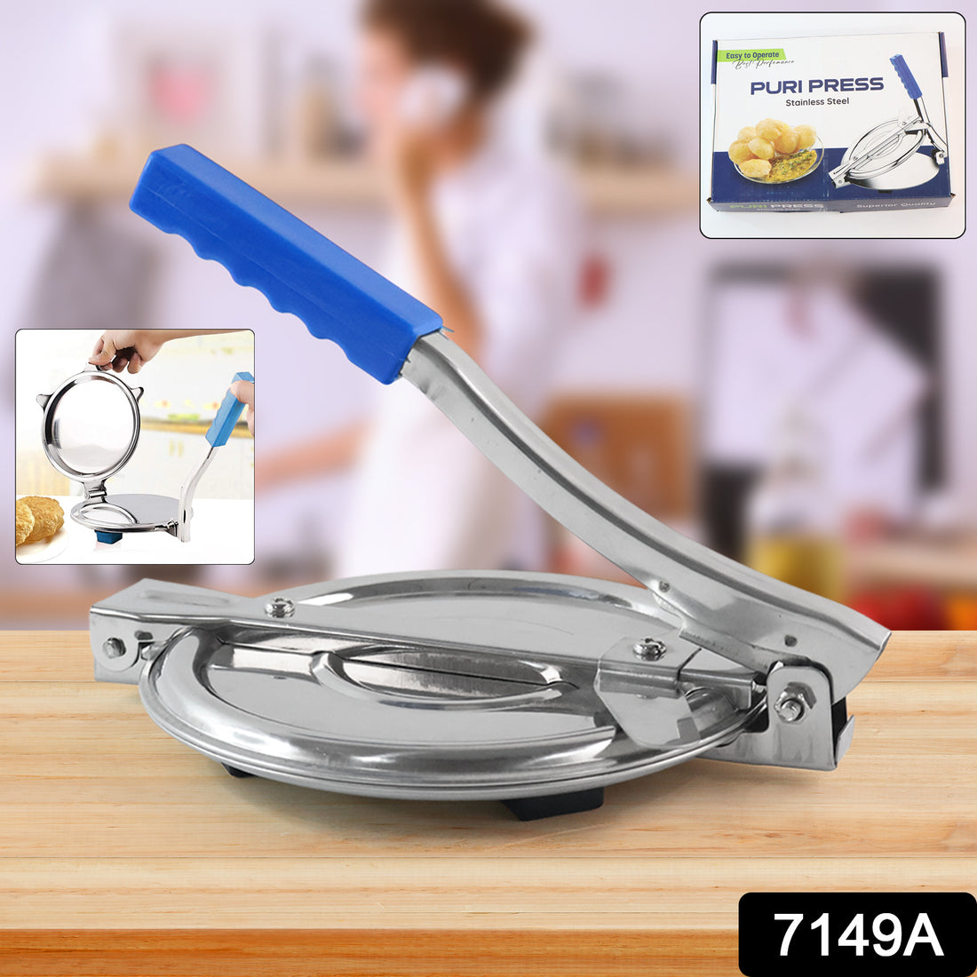 7149a Puri Press Maker - Stainless Steel Puri Maker Press Machine - Roti Chapati Presser For Home - Papad-khakhra- Puri Maker Press Machine With Handle Manual Puri Maker (Medium) - Shop Gharse