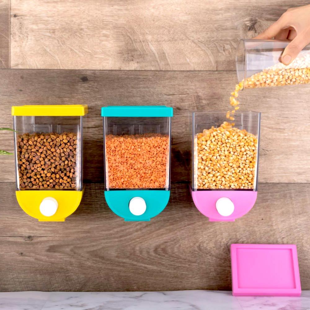 2259 Wall Mounted Cornflakescerealpulsesbeansoatmealcandynamkeendry Food Storage Boxtank - 1100 Ml (Assorted Color) - Shop Gharse