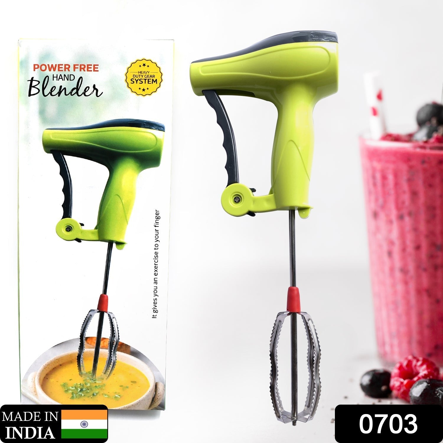 0703 Power Free Manual Hand Blender With Stainless Steel Blades Milk Lassi Maker Egg Beater Mixer Rawai - Shop Gharse