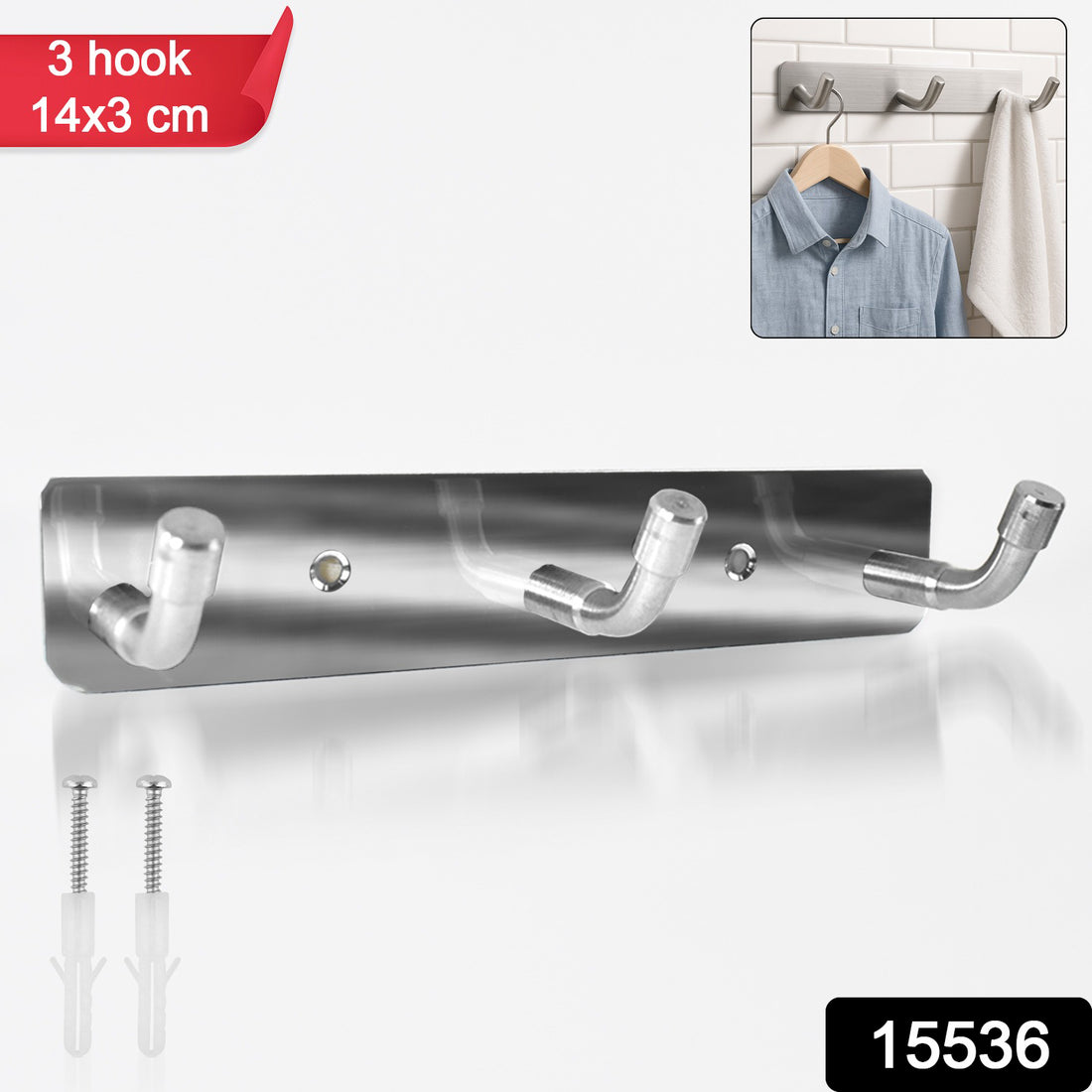 Stainless Steel Wall Mounted Coat 3 Hook Rack (14x3  1 Pc) - Shop Gharse